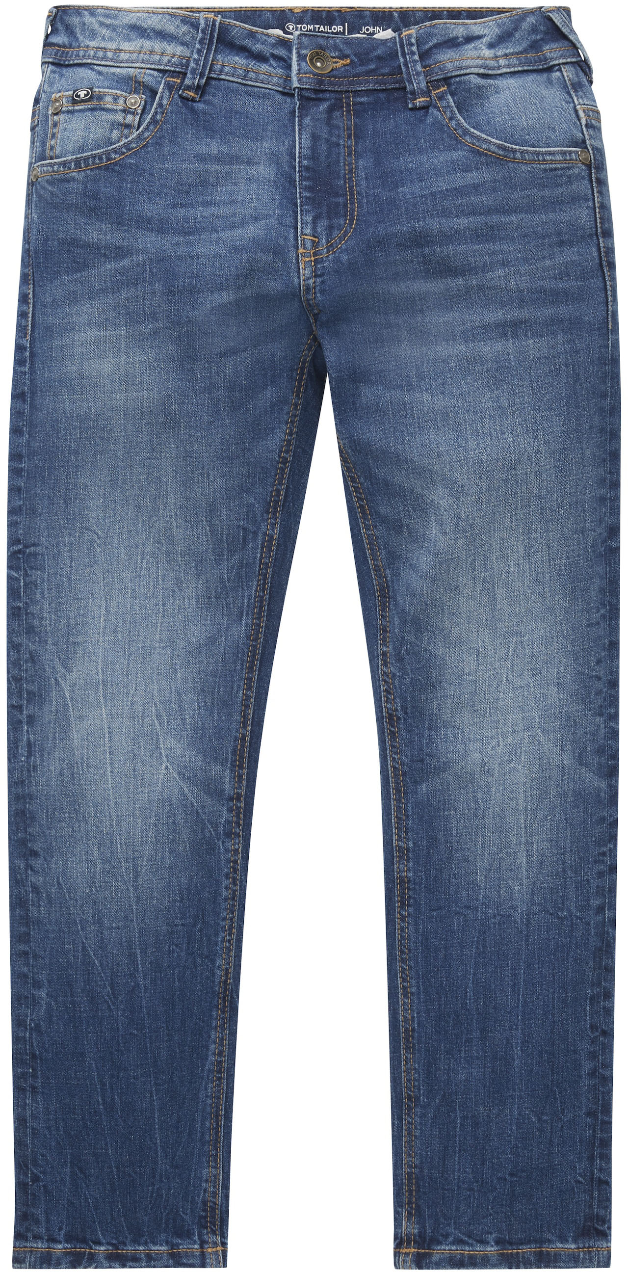 5-Pocket-Jeans TOM TAILOR "JOHN", Jungen, Gr. 158, N-Gr, blau (used mid stone blau), Denim/Jeans, Obermaterial: 99% Baumwolle, 1% Elasthan, unifarben, relaxed fit lang, Jeans 5-Pocket-Jeans, mit starker Waschung