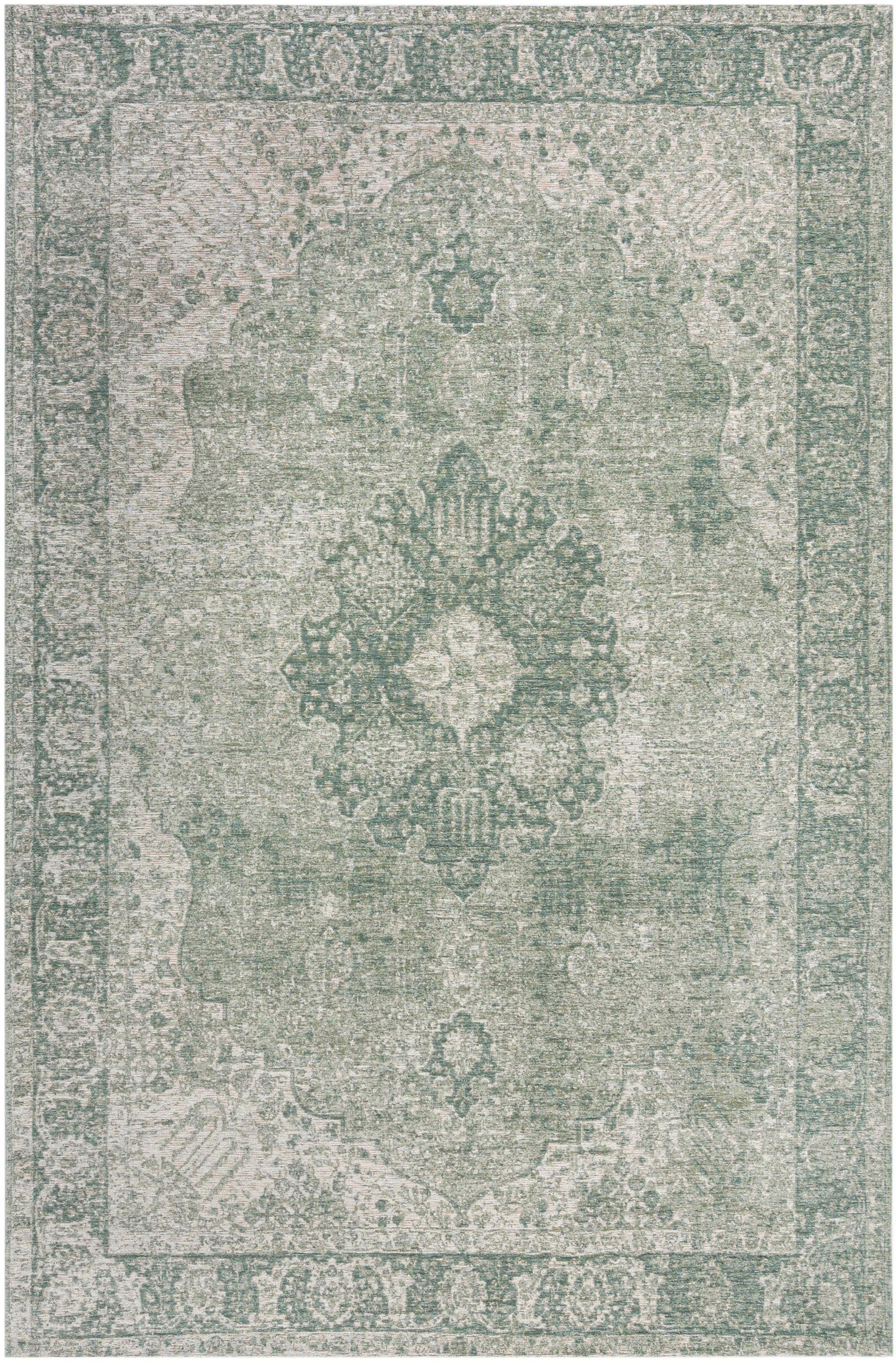 Teppich FLAIR RUGS "Antique Vintage-Muster", grün, B:155cm H:4mm L:230cm, Baumwolle, Kunstfaser, Teppiche, Chenille Stil Teppich, Wohnzimmer, Schlafzimmer, Esszimmer Image