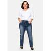 Stretch-Jeans SHEEGO "Große Größen", Damen, Gr. 27, Kurzgrößen, blau (blau denim), Obermaterial: 98% Baumwolle, 2% Elasthan;Einsatz: 92% Polyester, 8% Elasthan, unifarben, casual, lang, Jeans, Bauch-weg-Effekt