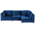 Modulares Ecksofa linksseitig Blau Polsterbezug aus Samtstoff 4-Sitzer mit Metallgestell Silber Wohnzimmer Salon Möbel