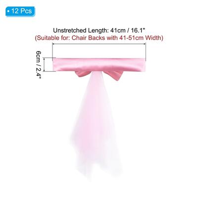 12Pcs Stretch Satin Chair Sashes Bows Chair Bands Decor Floating Tied - 12 Pack