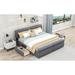 Upholstery Platform Bed with 2 Drawers, Wooden Storage Platform Bedframe with Headboard & Footboard, Strong Wood Slats Support