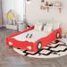 Solid Wood Twin Size Car Bed with Wheels for Kids Bedroom, Red