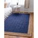 DecorAvenue Hand Woven Braided Farmhouse Jute Area Rug Navy Blue Color 6 ft x 9 ft