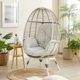 Ulax Furniture Outdoor Patio Wicker Egg Chair Indoor All-Weather Rattan Lounger Chair with Cushion for Patio Backyard Living Room White