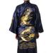 Men Satin Chinese Dragon Kimono Silk Bathrobe Pajamas Sleepwear Gown Bath Robe