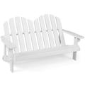 Costway 2 Person Adirondack Chair Kid Solid Wood Loveseat Backrest Arm Rest Patio White