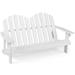 Costway 2 Person Adirondack Chair Kid Solid Wood Loveseat Backrest Arm Rest Patio White