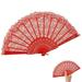 5 Pieces Elegant Rose Lace Floral Folding Hand Fans 9 Inch Suitable for Tea Party Fans Wedding Dancing Church Party Gifts - red