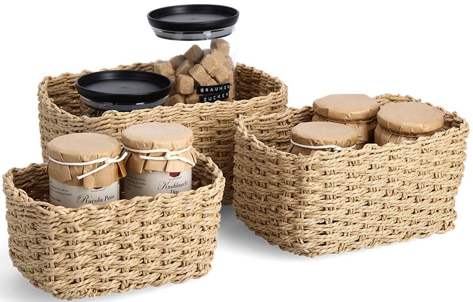 Aufbewahrungskorb ZELLER PRESENT, beige, B:24cm H:13cm T:18cm, Papier, Aufbewahrungsboxen, stapelbar