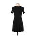 Ann Taylor LOFT Casual Dress - A-Line Crew Neck Short sleeves: Black Print Dresses - Women's Size 0 Petite