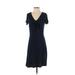 Ann Taylor LOFT Outlet Casual Dress - A-Line V Neck Short sleeves: Blue Print Dresses - Women's Size Small