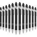 12 Pieces Stylus Pens Capacitive Stylus Pen with Soft Rubberized Grip Ballpoint Pen with Stylus Tip for Phone Touch Screens 1.0 mm Medium Point Black Ink Metal Pen