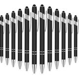 12 Pieces Stylus Pens Capacitive Stylus Pen with Soft Rubberized Grip Ballpoint Pen with Stylus Tip for Phone Touch Screens 1.0 mm Medium Point Black Ink Metal Pen