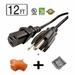 12 ft Long Power Cord for HP Media Center m7750LA home PC + 3 Outlet Grounded Power Tap