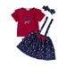 xingqing Baby Girl 4th of July Outfit Ruffle Short Sleeve Top Star Print Overall Skirt My First 4th of July Clothes Red 3-4 Years