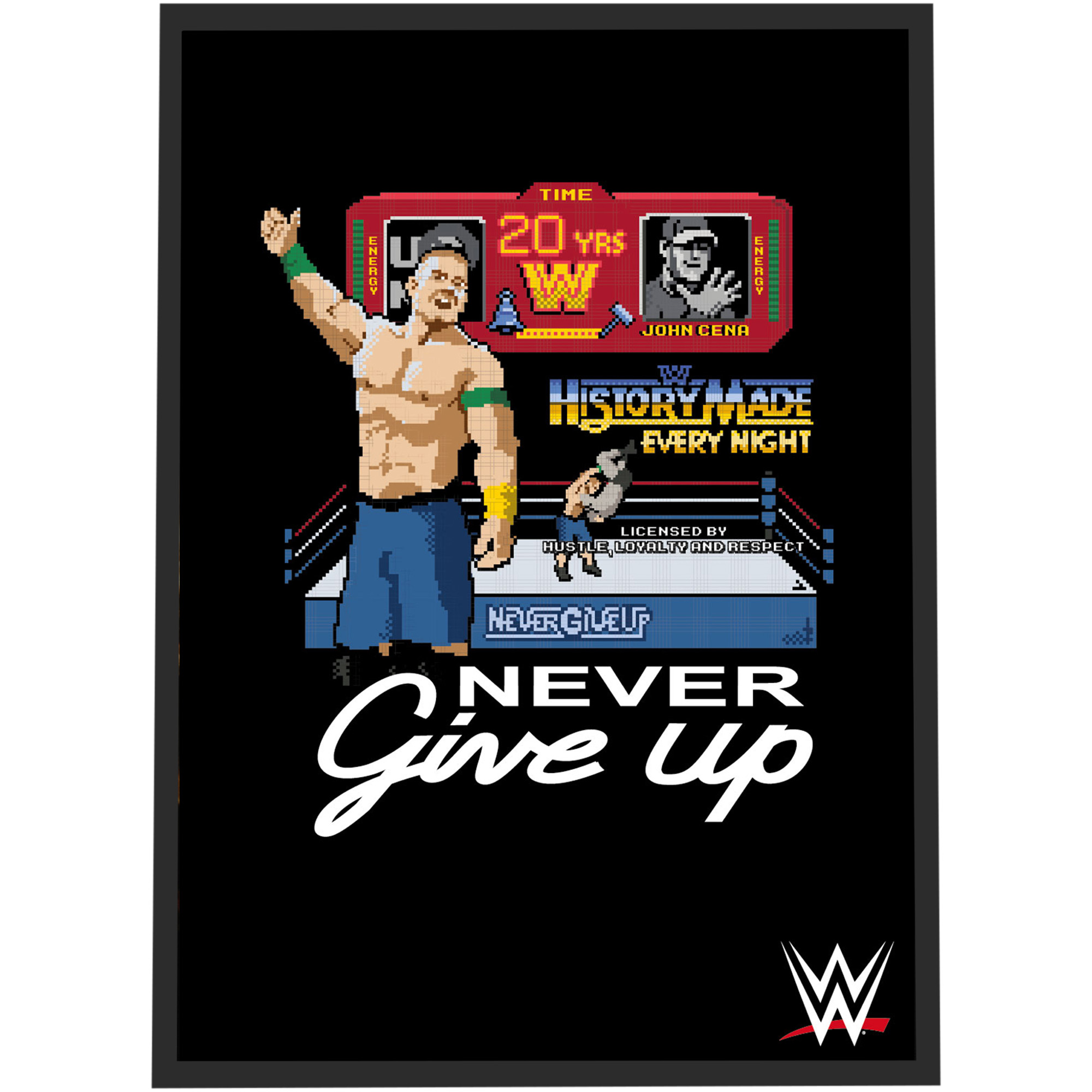 WWE John Cena 20 Years Pixel Poster – gerahmt A3 Image