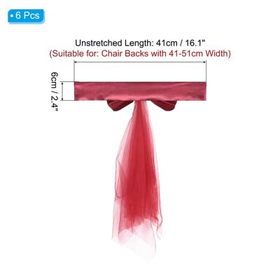 6Pcs Stretch Satin Chair Sashes Bows Chair Bands Decor Floating Tied - 6 Pack