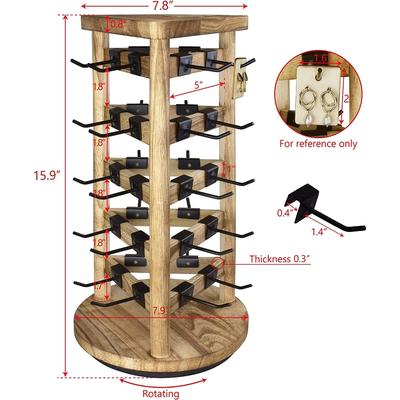 Wood Rotating 30 Hooks Jewelry Tower