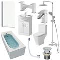 Affine 1600mm Bathroom Suite Single Ended Bath Shower Toilet Vanity Basin Taps Screen