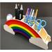 Desk Organizer School Supplies - Cute Rainbow Cloud Wooden Pencil Holder Desk Accesories Decor for Phone Art Supplies Makeup brush Supply Pencils Caddy for Kids and Adults Office F114108