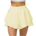 OVBMPZD Women s Running Casual Summer Sports Short Skirts Solid Exercise Cycling Shorts Gym Yoga Pleated Skirt Tennis Skirt (with Pockets) Yellow L