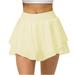 OVBMPZD Women s Running Casual Summer Sports Short Skirts Solid Exercise Cycling Shorts Gym Yoga Pleated Skirt Tennis Skirt (with Pockets) Yellow XXL