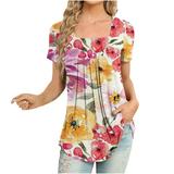 UPPADA Womens Tops Dressy Casual 3/4 Sleeve Tops for Women Casual Elegant Womens Cute Floral Print Tunics Short Sleeve Tops Square Neck Casual Loose Fit Shirts Baseball Shirts Women