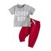 Diconna Infant Baby Boy Clothes Baby Boy T-Shirt Short Sleeve Funny Letter Tops Baby Pants 2Pcs Summer Outfits Red 0-6 Months