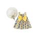 HOANSELAY Baby Girl 2Pcs Summer Outfits Sleeveless Bow Front Floral Print Dress + Sun Hat Set