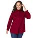 Plus Size Women's Stretch Cotton Poplin Neck Shirt by Jessica London in Rich Burgundy (Size 22 W)