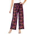 Plus Size Women's Ultrasmooth® Fabric Wide-Leg Pant by Roaman's in Multi Lattice Medallion (Size L) Stretch Jersey