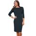 Plus Size Women's Boatneck Shift Dress by Jessica London in Black Ivory Dot (Size 14) Stretch Jersey w/ 3/4 Sleeves