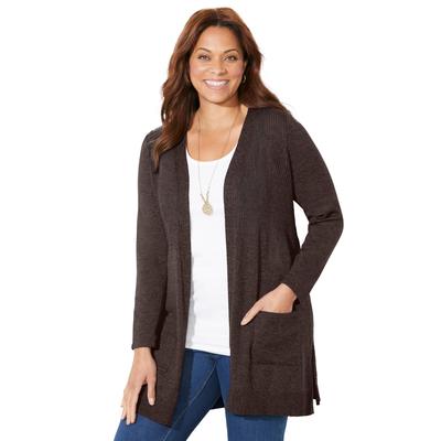 Plus Size Women's Marled Sweater Cardigan by Catherines in Coffee Bean (Size 4X)