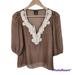 Anthropologie Tops | Fei Anthropologie Brown Sheer Cream Lace 100% Silk Top Blouse Sz Xs | Color: Brown/Cream | Size: Xs