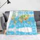 DMORJ World Map Blanket Flannel Throw Blankets -- 60x50 in, Warm Blanket for Bed Sofa Couch Bedroom Men Women Gift.