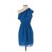 Shoshanna Casual Dress - Mini One Shoulder Sleeveless: Blue Print Dresses - Women's Size 0