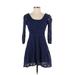 Free People Casual Dress - A-Line Scoop Neck 3/4 sleeves: Blue Print Dresses - Women's Size Small