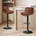 Ivy Bronx Swivel Adjustable Height Bar Stool Upholstered/Leather/Metal/Faux leather in Brown | 19.09 W x 20.08 D in | Wayfair