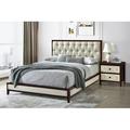 Red Barrel Studio® Queen Wired Brush Bed, Cherry Espresso Finish Upholstered | 47.5 H x 65.5 W x 86.5 D in | Wayfair