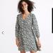 Madewell Dresses | Madewell V Neck Button Front Mini Dress In Forest Leaves Green Size Small | Color: Cream/Green | Size: S