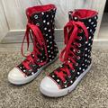 Disney Shoes | Minnie Mouse Boots 4 Girls Black White Dot Red Lace Up 10 Inch High-Tops | Color: Black/Red | Size: 4g