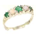 Antique Style Solid Sterling Silver Natural Emerald & Opal Ring with English Hallmarks - Size Z