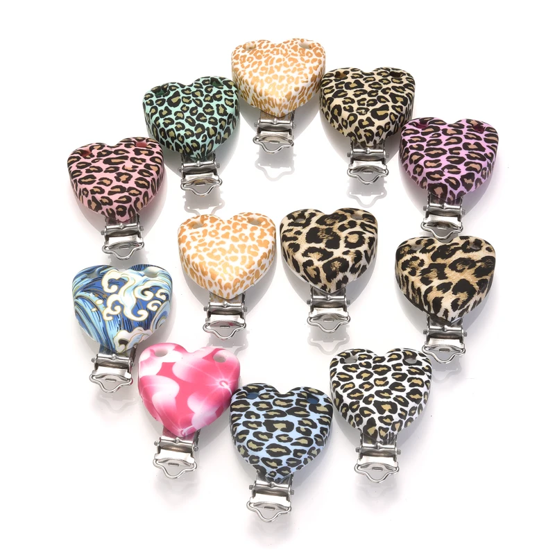 Attache-sucette en Silicone en forme de cœur léopard, 3 pièces, 38x50mm, bricolage, anneau de dentition pour bébé, collier, outil de perles, accessoires cadeaux de soins