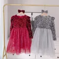 Robes d'automne à paillettes pour filles tenue de soirée princesse à manches longues pour enfants