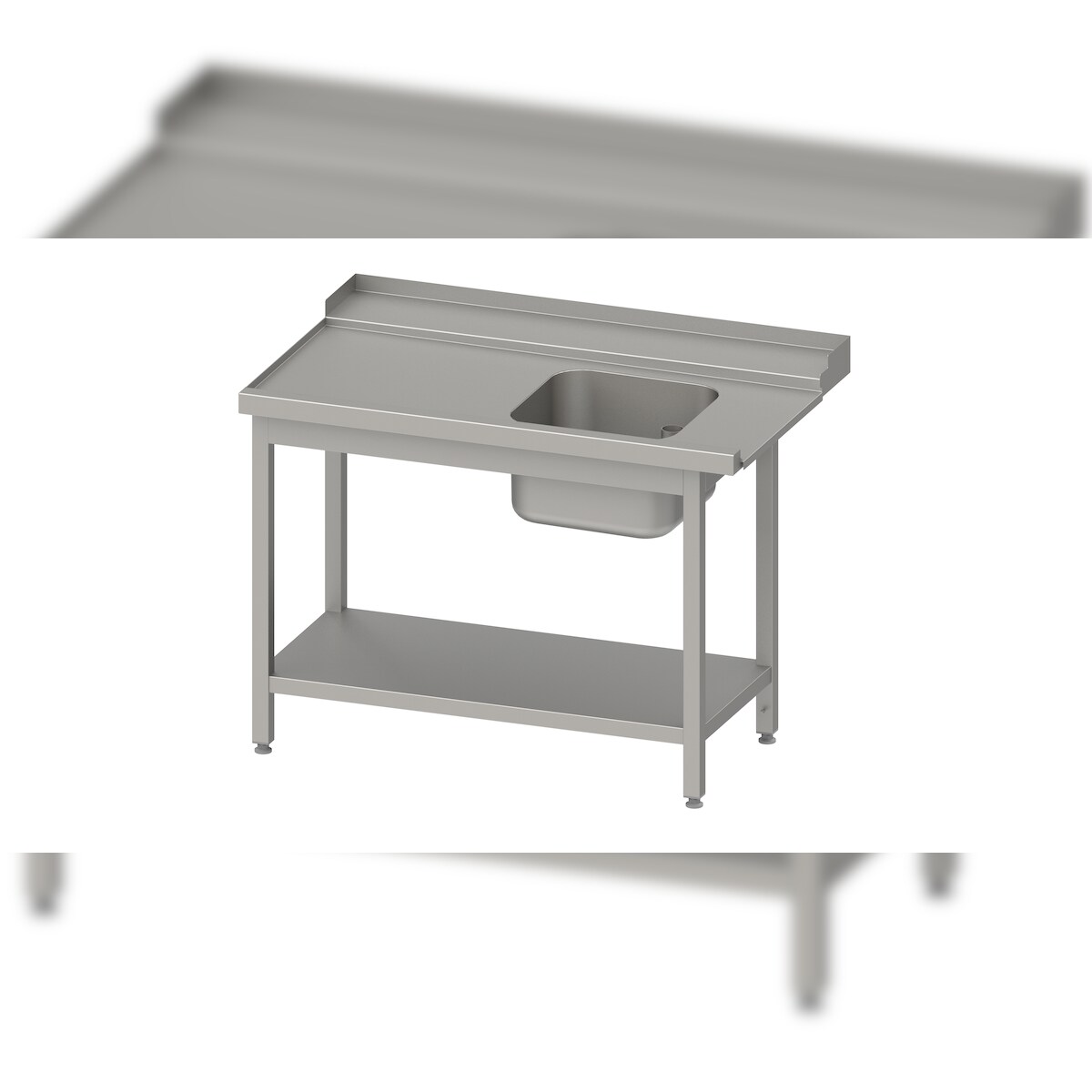 Stalgast Edelstahl Zulauftisch, Korbführung mit Gefälle, mit Grundboden mit einem Becken 900x750x880 mm, Anbauseite links, mit Aufkantung, verschweißt Image