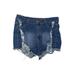 Denim Shorts: Blue Print Bottoms - Kids Girl's Size Large - Dark Wash