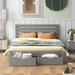 Simple&Modern Queen Platform Bed with Drawers, Solid Wood Bedframe w/Wood Slats Headboard, Easy Assemble/No Need Spring Box,Grey