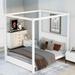 Modern 4 Columns Canopy Bed with Headboard, Solid Pine Wood Platform Bedframe with Wood Support Legs, No Need Spring Box