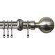 28mm Extendable Plain Ball Bruhed Nickel Metal Curtain Pole Set With Finials Rings & Fittings (210cm-400cm)